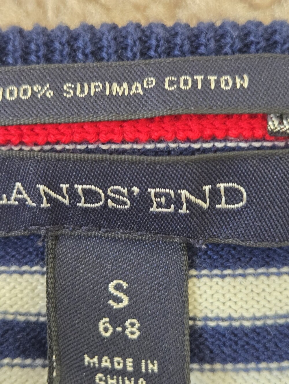 Lands' End Women's 6-8/ Small 100% Supima Cotton Red White Blue Stripe Cardigan - Picture 12 of 15